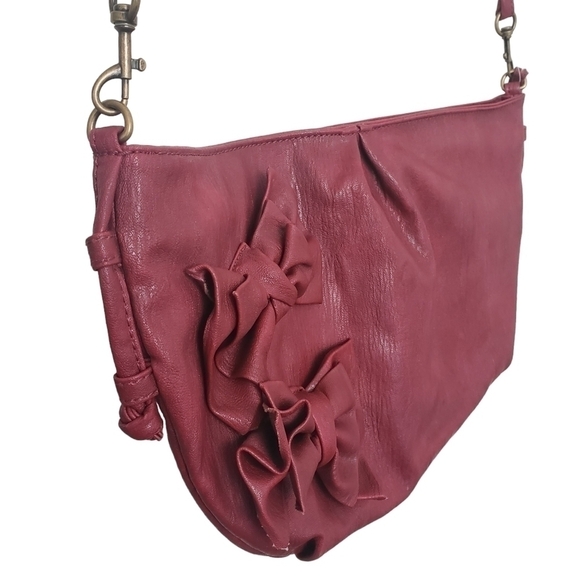 NWT Jessica Simpson Burgundy Faux Leather Shoulder Bag With Bows - Picture 6 of 13